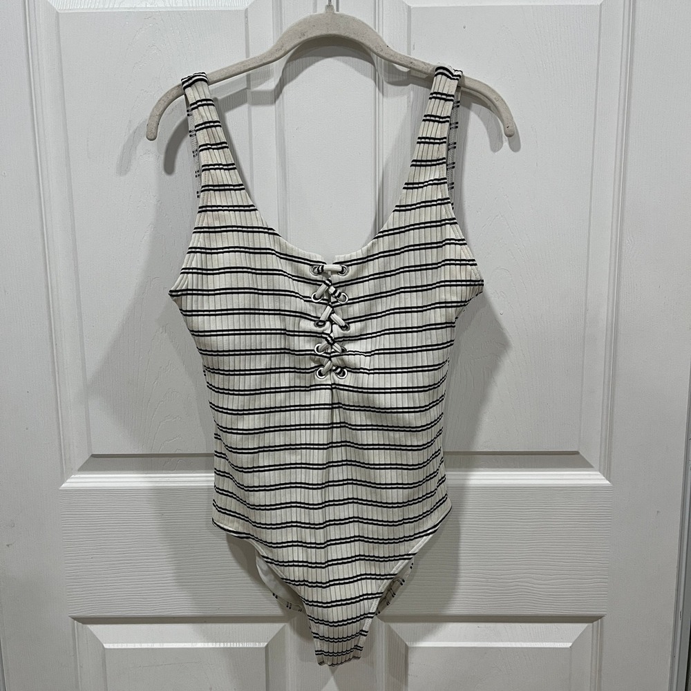 Seafolly Stripe Ribbed Lace-Up One Piece Swimsuit Women's Size‎ 8
